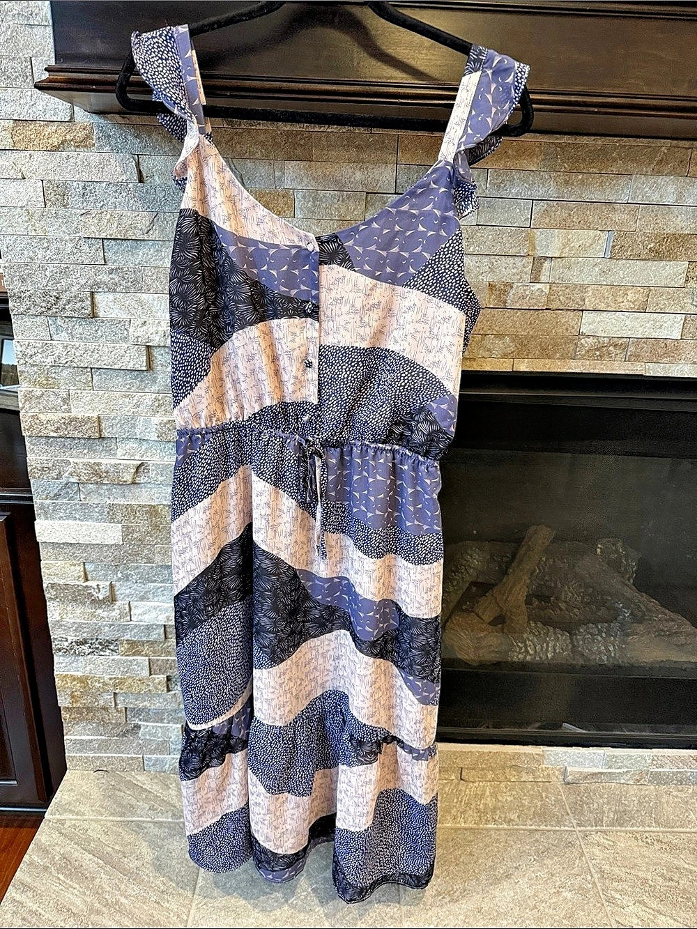 BB Dakota Abstract Maxi Dress in Blue & Pink Like New